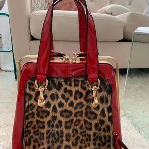 Red and leopard print handbag